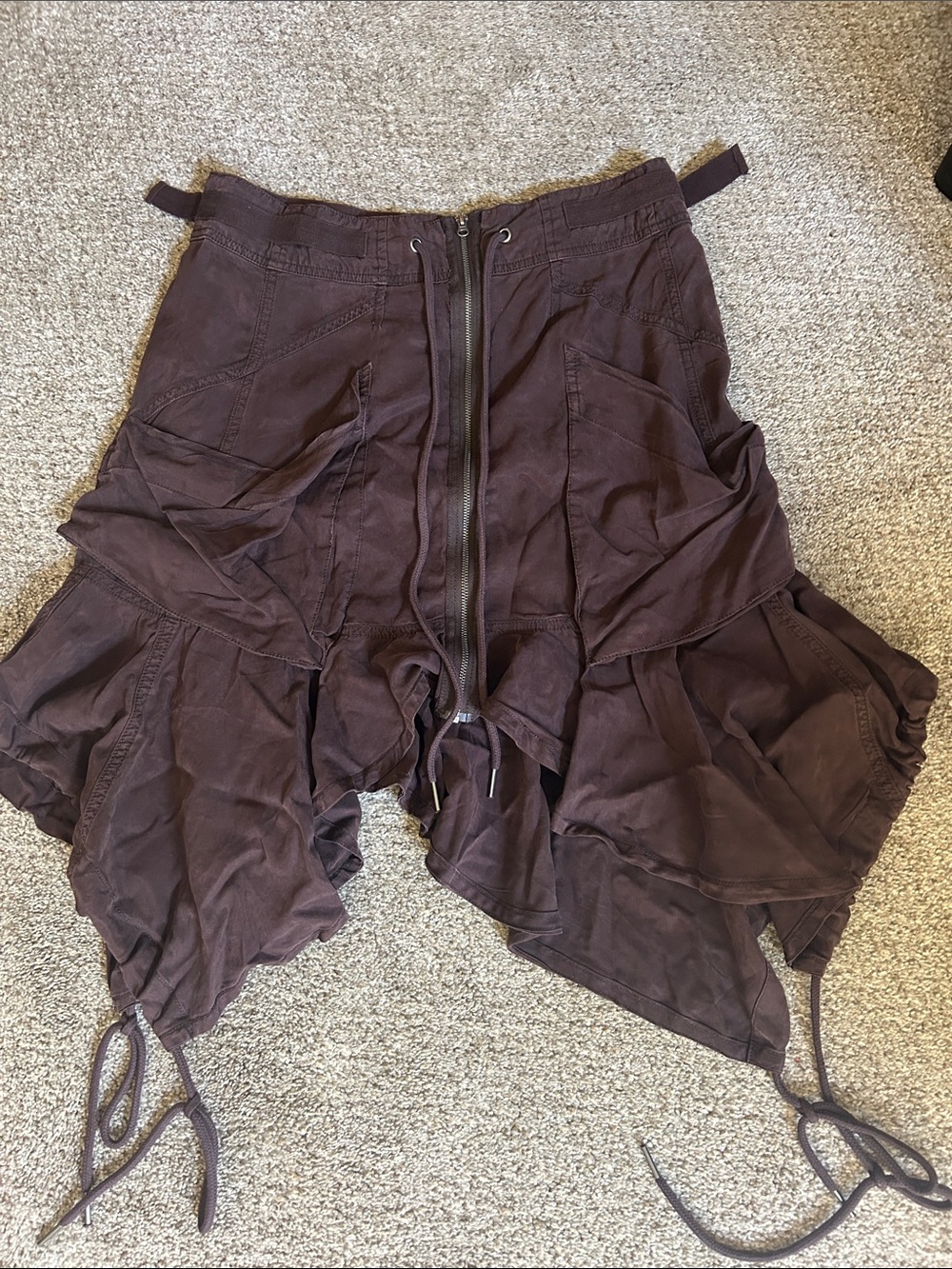Free People Dark Brown Layered Ruffle Skort with Front Zip